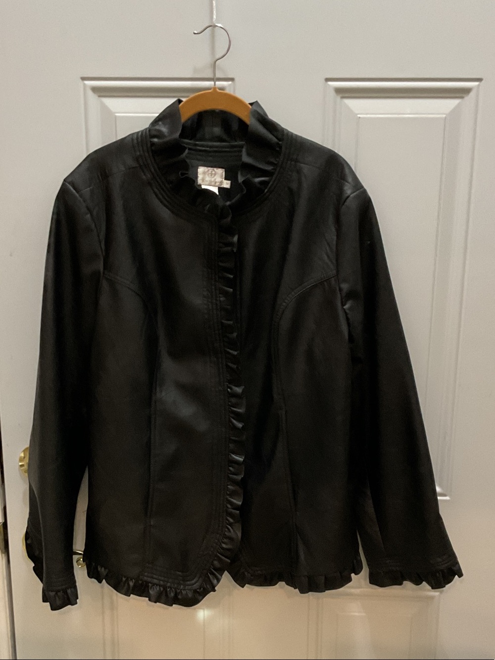 Hot in Hollywood Black Ruffle-Trim Leather Jacket